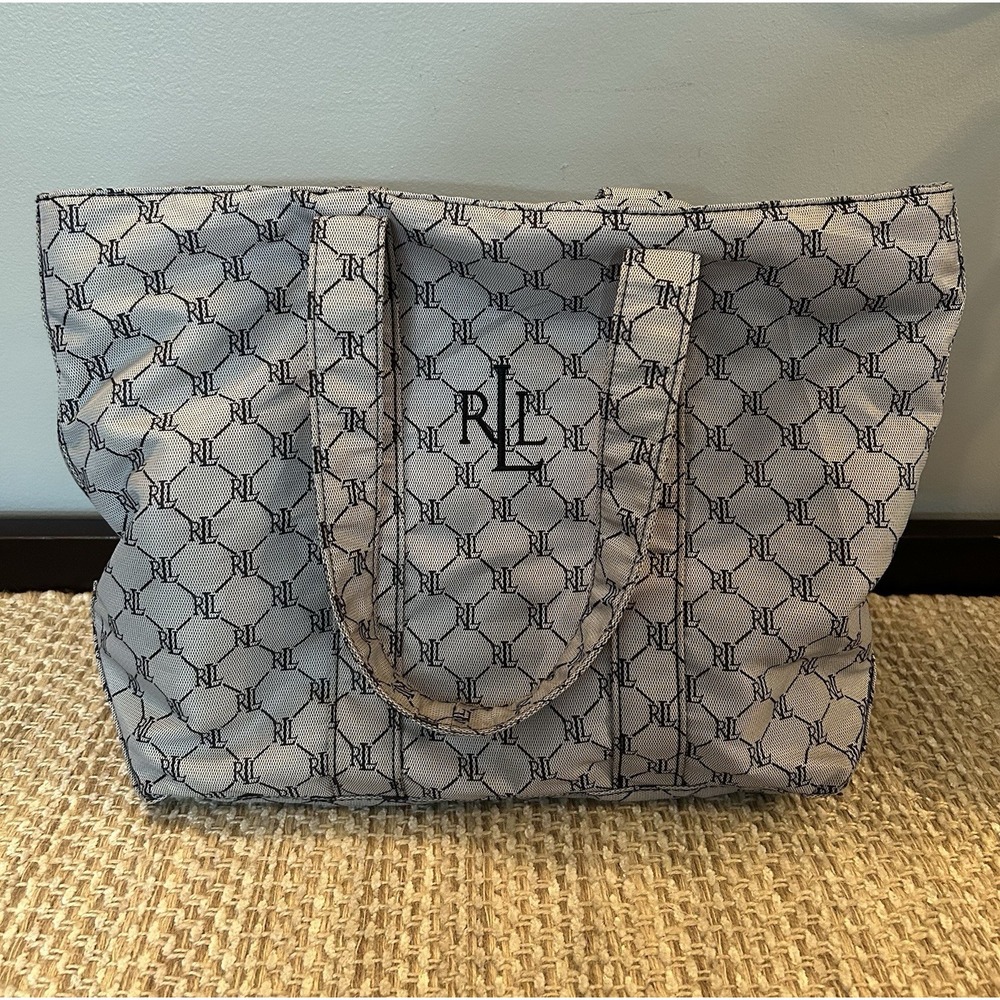 Lauren Ralph Lauren Y2K Embroidered Tote Bag Preppy Classic All Over Monogram